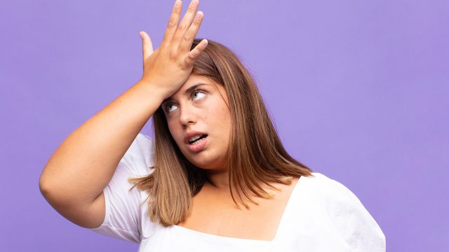 ,Woman,,Palm,To,Forehead,Thinking,Oops,face,palm,mistake,diet,obese,overweight