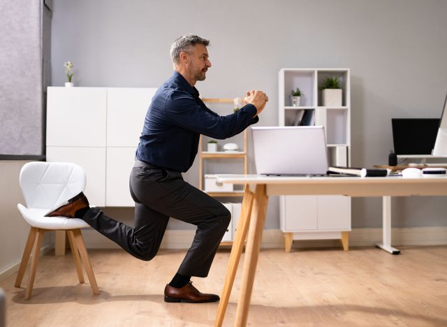 Standing Office Yoga Workout And Workout Near Business Computer