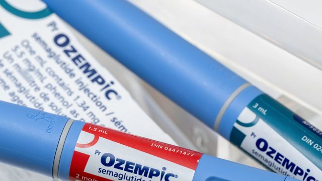 Montreal, CA - 16 November 2023: Ozempic semaglutide injection pens and box. Ozempic is a medication for obesity