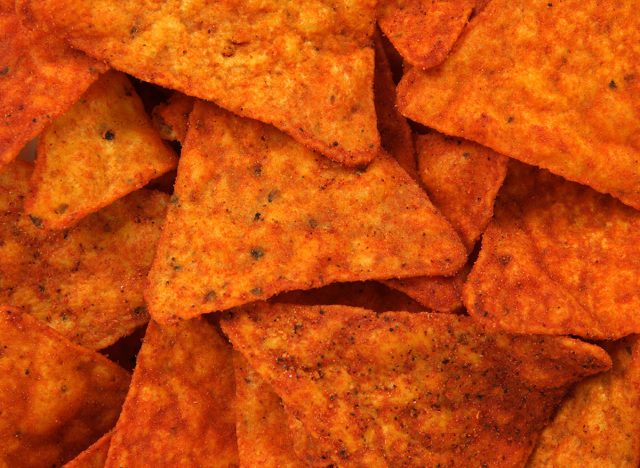 Hot and spicy corn chips. Abstract food textures.
