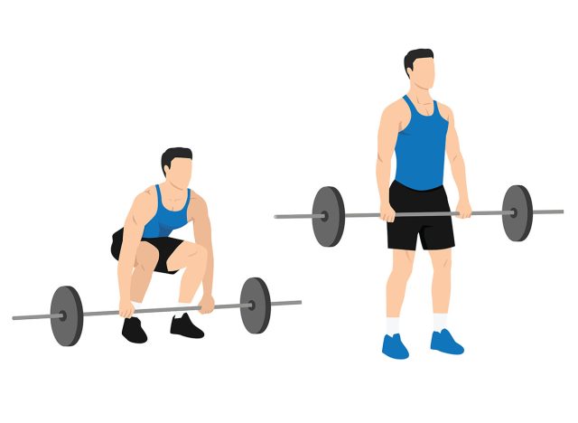 Man doing Barbell deadlifts exercise. Flat vector illustration isolated on white background