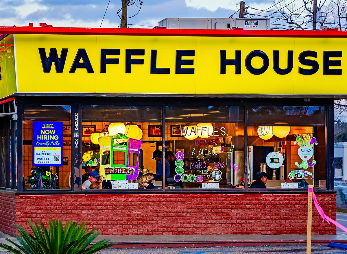 Theodore, Alabama, USA - Feb. 4, 2024: A  Waffle House restaurant is pictured in Theodore, Alabama. Waffle House, which operates chains in the United States, is known for always being open.