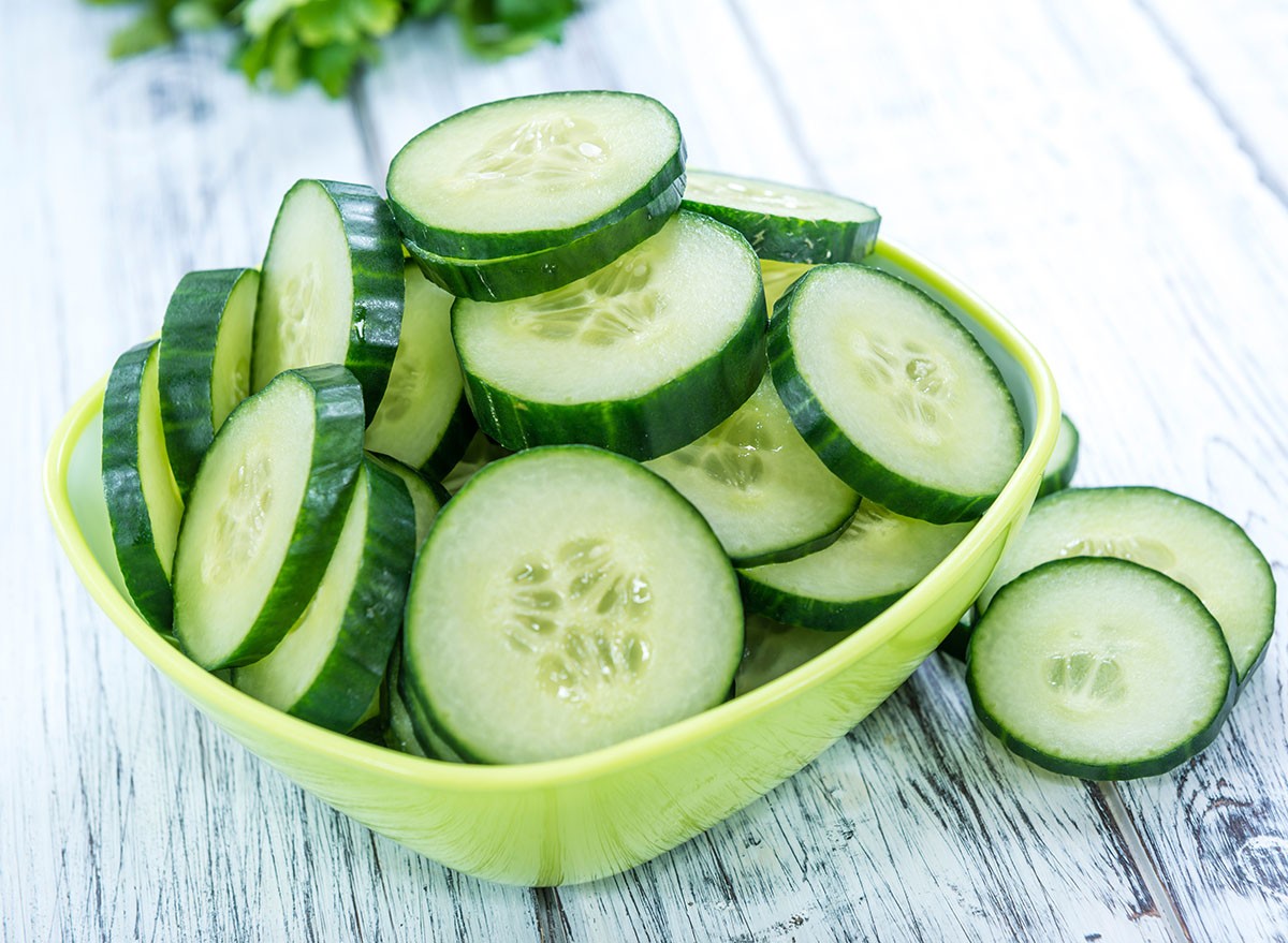 Portion of fresh and healthy Cucumbers (close-up shot)