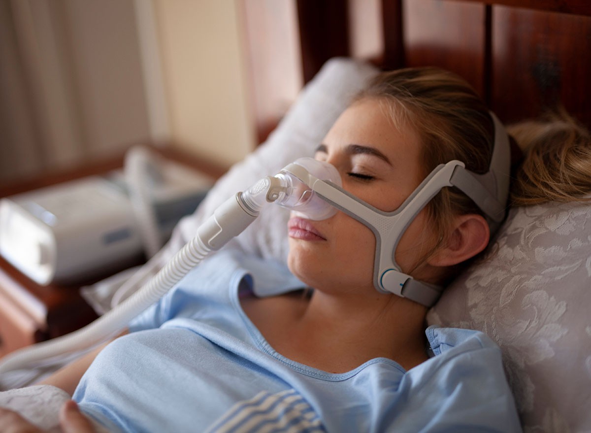 Cpap machine, Woman using sleeping sleep apnea