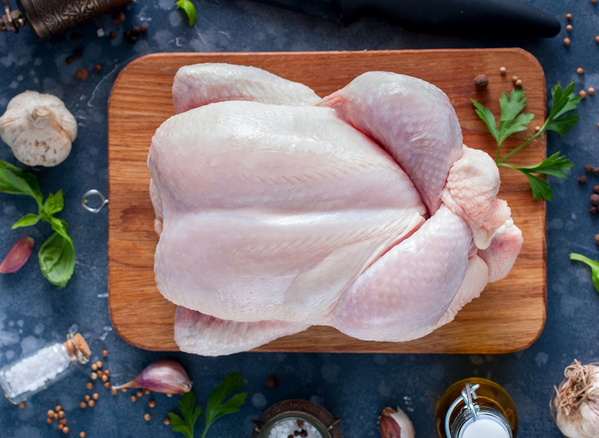 Raw chicken for a recipe, top view, horizontal
