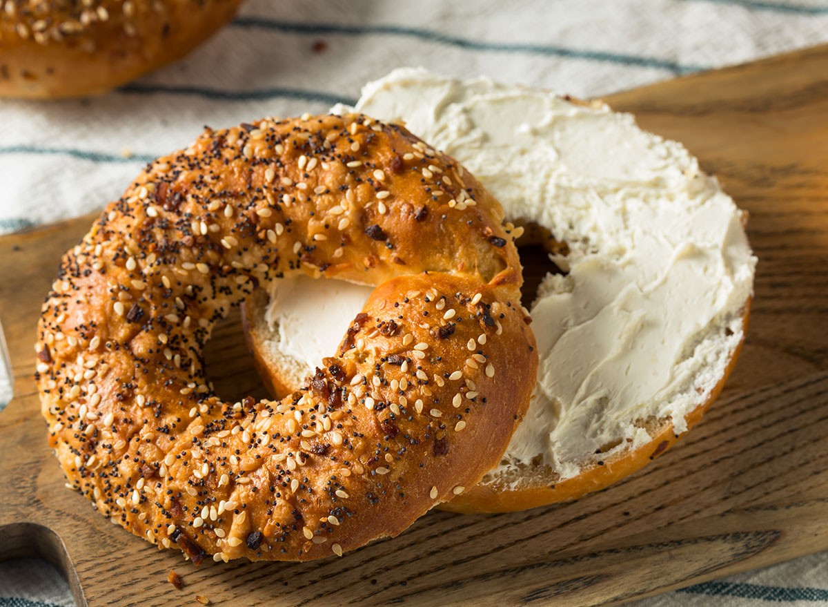 Homemade Toasted Everything New York Bagel with Cream Cheese
