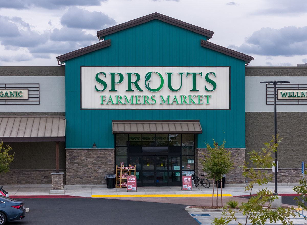 Woodland, CA, USA August 24th 2024 Front entrance facade of a Sprouts Farmers Market supermarket in California