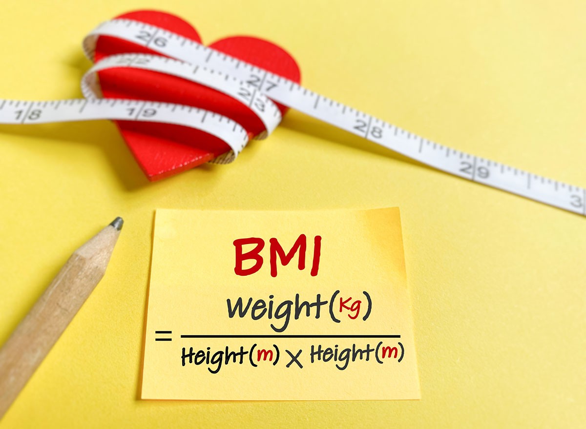 Body Mass Index, BMI formula written on adhesive notepaper background. Health care concept.