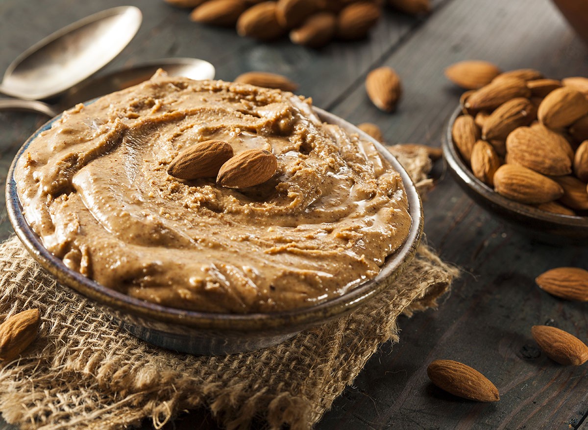 Raw Organic Almond Butter on a Background