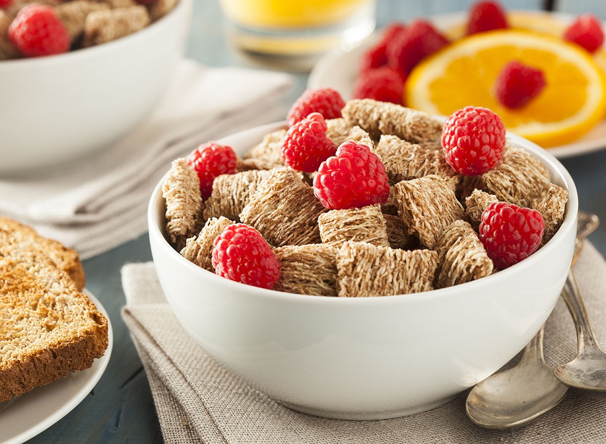 Healthy Whole Wheat Shredded Cereal with Fruit for Breakfast