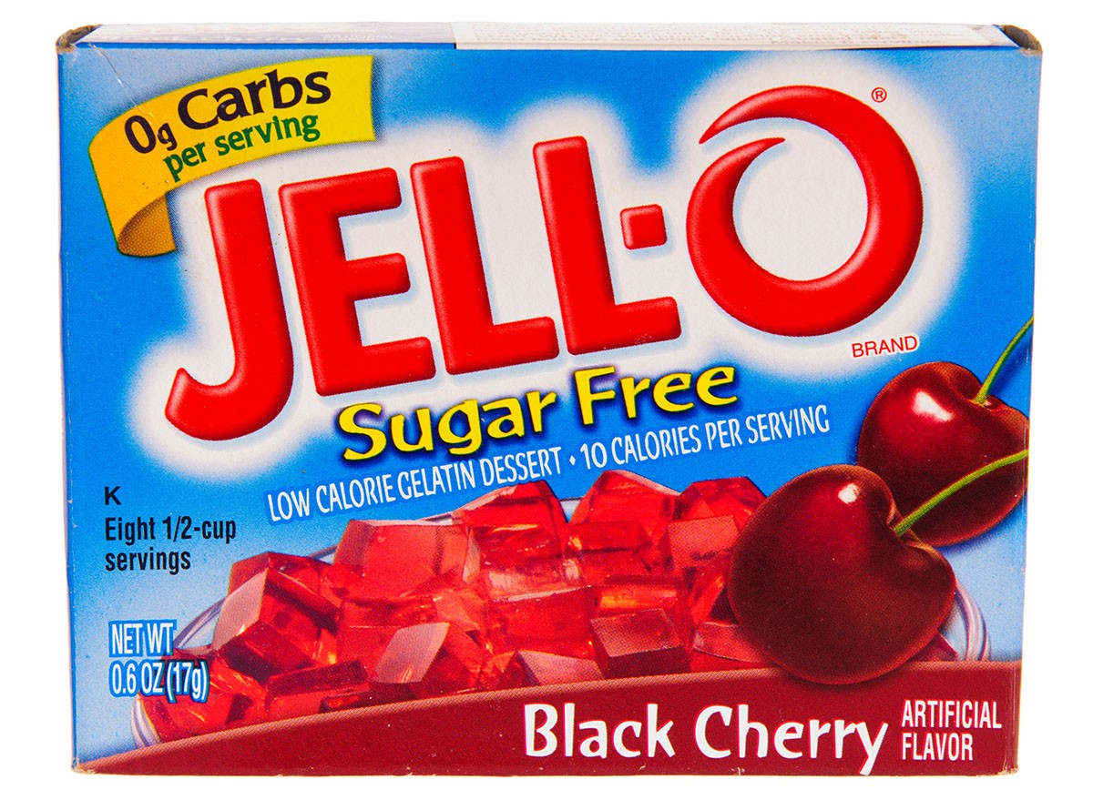 Hayward, CA - July 24, 2014: Jello brand gelatin in Black Cherry flavor, sugar free