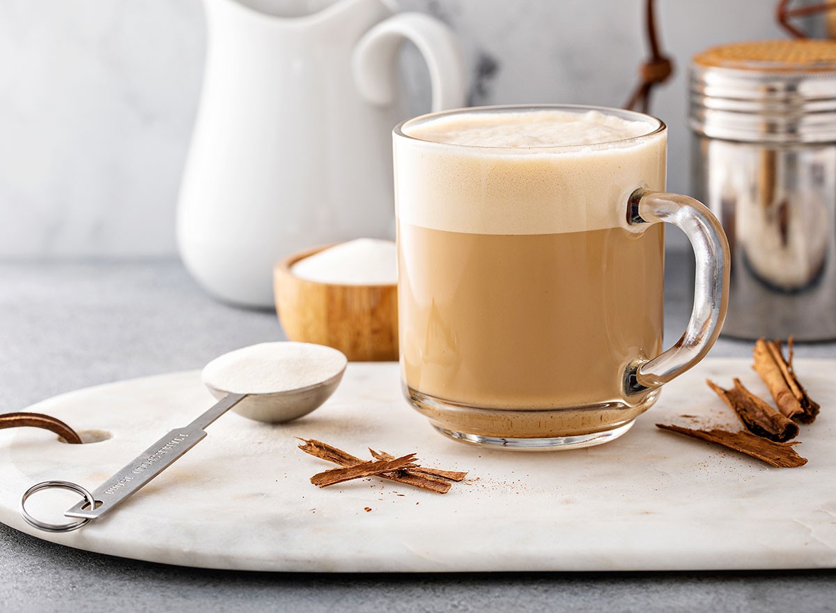 Coffee with collagen powder and butter, trendy healthy keto coffee. Protein coffee