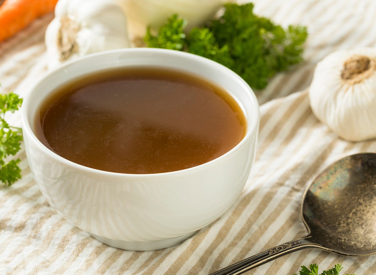 Homemade Organic Beef Bone Broth in a Bowl